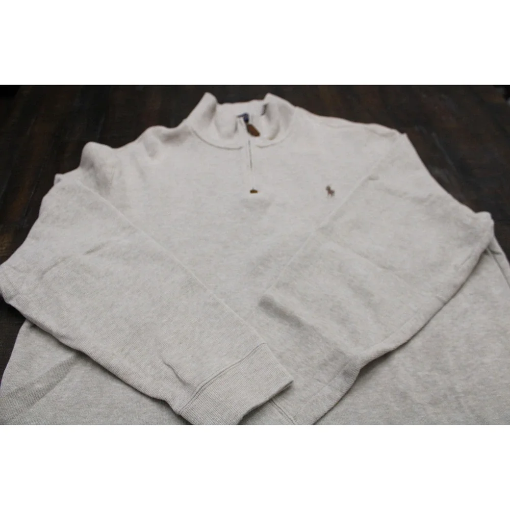 Polo Ralph Lauren Sweater Mens 2XL Beige Quarter Zip Mock Neck Knit Pullover